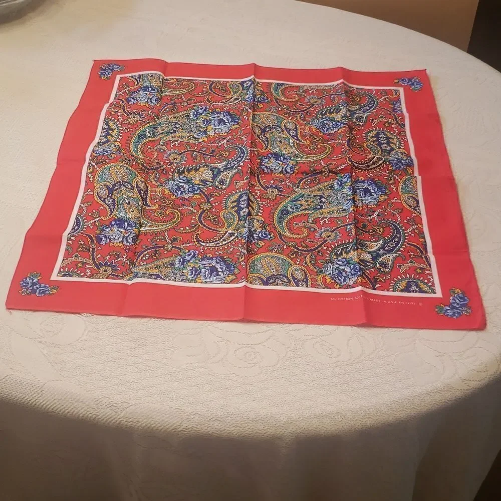 Beautiful Vintage Wamcraft Red Blue Paisley and Floral Scarf Bandana